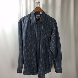 Ely Cattleman Men's Blue Green Stripped Button Front Shirt Size XL